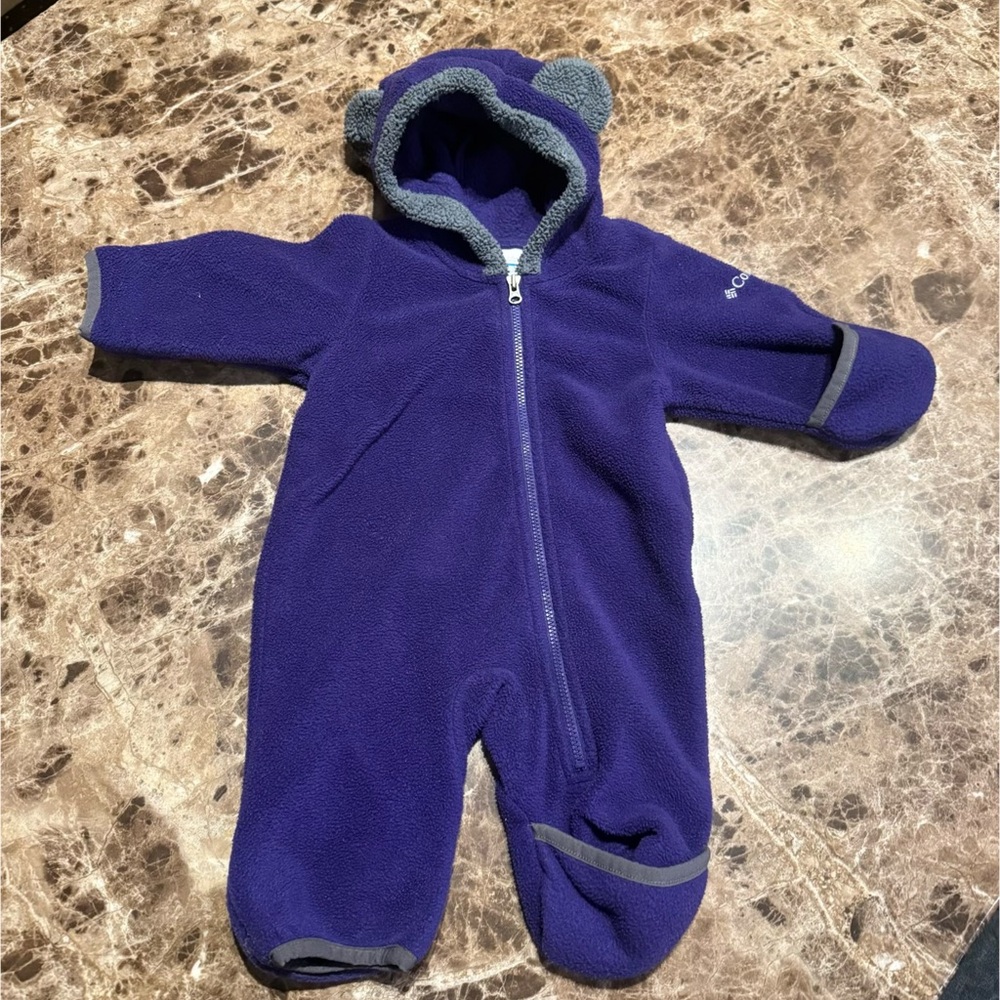 Columbia 0-3 Adorable Purple Fleece Baby Footie with Bear Ears